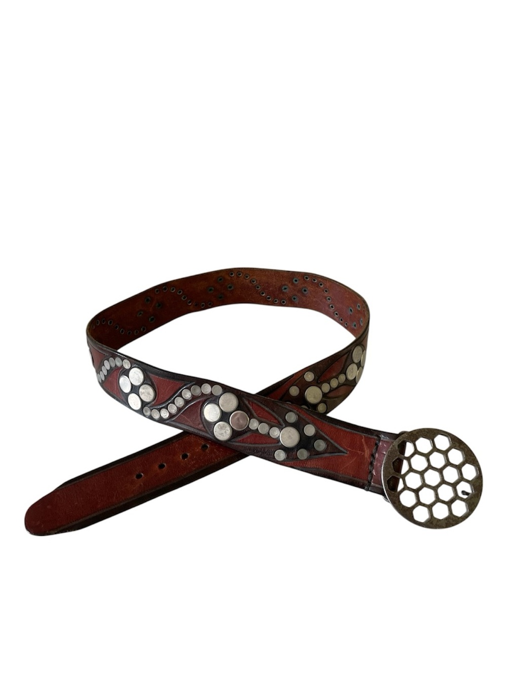 70’s Grommet and Studded Patina Leather Belt